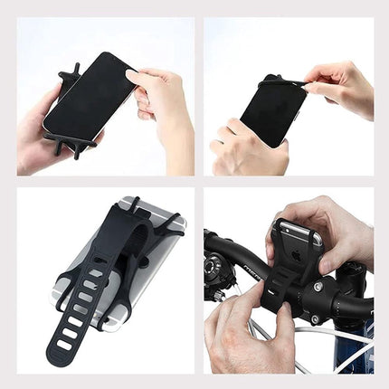 Phone holder for bicycles and motorcycles with GPS/maps/music - Made of durable, non-slip silicone - Removable bicycle phone holder - For handlebars, compatible with 99% of 4.5 to 6.1-inch mobile phones.