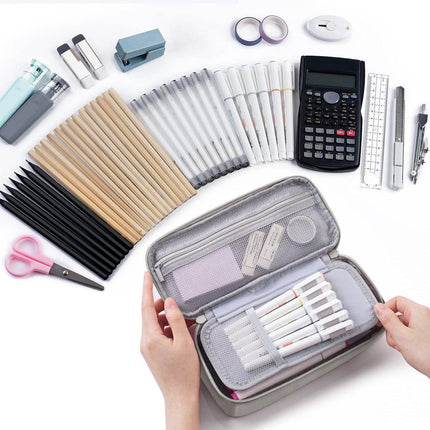 Large capacity pencil case, storage case, high-value, large capacity pencil case, stationery storage, makeup bag, office supplies, gray.