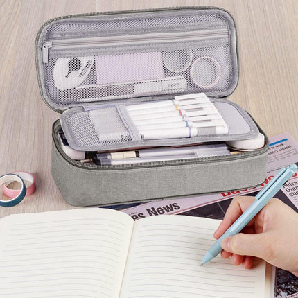 Large capacity pencil case, storage case, high-value, large capacity pencil case, stationery storage, makeup bag, office supplies, gray.