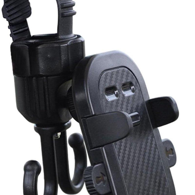 Phone holder for bicycle, stroller, portable stroller hanger, 2-in-1 shopping trolley hook, shopping bag holder, sturdy and adjustable, compatible with most strollers and bicycles.
