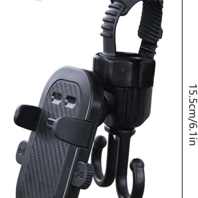 Phone holder for bicycle, stroller, portable stroller hanger, 2-in-1 shopping trolley hook, shopping bag holder, sturdy and adjustable, compatible with most strollers and bicycles.