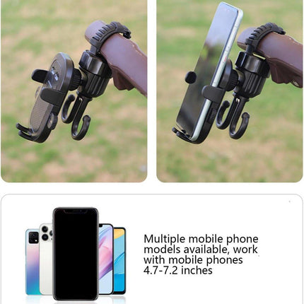 Phone holder for bicycle, stroller, portable stroller hanger, 2-in-1 shopping trolley hook, shopping bag holder, sturdy and adjustable, compatible with most strollers and bicycles.