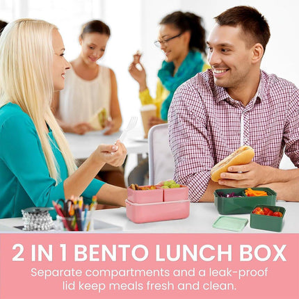 Children's bento box with compartments, 1300 ml, 2-in-1 3-compartment bento box, leakproof, for adults, for breakfast, BPA-free, pink.