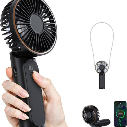 Handheld Fan - Mini Portable Fan - Rechargeable - Power Bank - 6 Settings - Black.