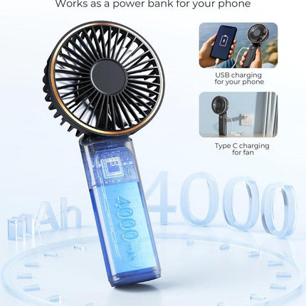 Handheld Fan - Mini Portable Fan - Rechargeable - Power Bank - 6 Settings - Black.