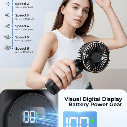 Handheld Fan - Mini Portable Fan - Rechargeable - Power Bank - 6 Settings - Black.