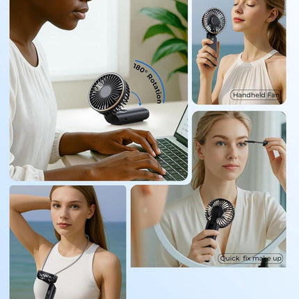 Handheld Fan - Mini Portable Fan - Rechargeable - Power Bank - 6 Settings - Black.