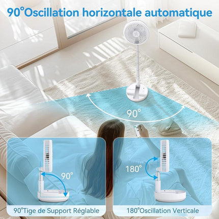Fan - Small fan - Portable fan - Adjustable height portable oscillating fan - With remote control - Foldable - 4 speeds - For bedroom, office, travel - 7.7 inches - With.