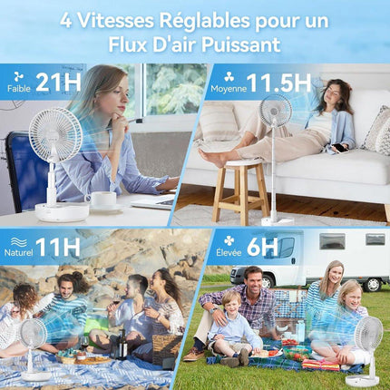 Fan - Small fan - Portable fan - Adjustable height portable oscillating fan - With remote control - Foldable - 4 speeds - For bedroom, office, travel - 7.7 inches - With.