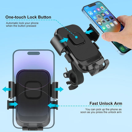Bicycle Phone Holder - Motorcycle Phone Holder - 1 Second Automatic Locking - 360 Degree Rotating Bicycle Handlebar Phone Holder - Suitable for Mountain Bikes, Electric Scooters, and Other Models.