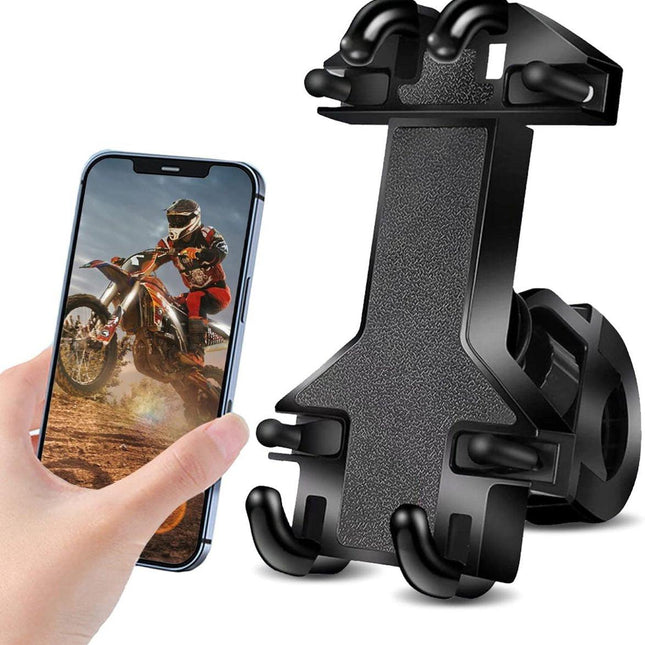 Motorcycle phone mount - Bicycle phone mount - Heavy-duty clamp for motorcycle handlebars - One-handed operation - Scooter phone mount - For phones from 4.7" to 7.25".