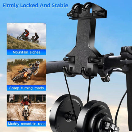Motorcycle phone mount - Bicycle phone mount - Heavy-duty clamp for motorcycle handlebars - One-handed operation - Scooter phone mount - For phones from 4.7" to 7.25".