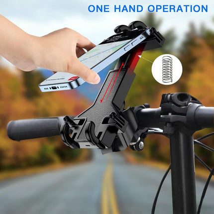 Motorcycle phone mount - Bicycle phone mount - Heavy-duty clamp for motorcycle handlebars - One-handed operation - Scooter phone mount - For phones from 4.7" to 7.25".