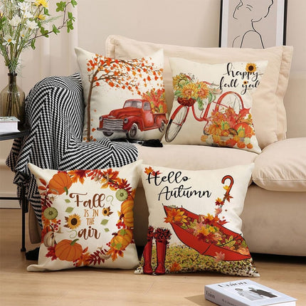 Halloween Theme - Fall Pillowcases - Pillowcases - Linen - Bedroom Decor Pillowcases - Living Room Decor Pillowcases - Sofa Decor Pillowcases - 45 x 45 cm - Four-Piece Set.