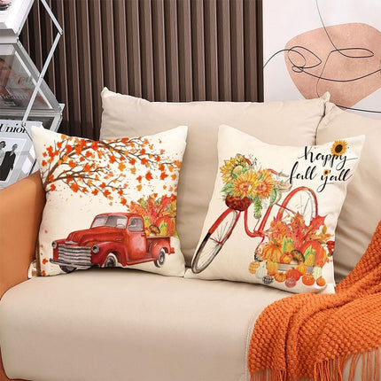 Halloween Theme - Fall Pillowcases - Pillowcases - Linen - Bedroom Decor Pillowcases - Living Room Decor Pillowcases - Sofa Decor Pillowcases - 45 x 45 cm - Four-Piece Set.