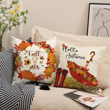 Halloween Theme - Fall Pillowcases - Pillowcases - Linen - Bedroom Decor Pillowcases - Living Room Decor Pillowcases - Sofa Decor Pillowcases - 45 x 45 cm - Four-Piece Set.
