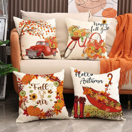 Halloween Theme - Fall Pillowcases - Pillowcases - Linen - Bedroom Decor Pillowcases - Living Room Decor Pillowcases - Sofa Decor Pillowcases - 45 x 45 cm - Four-Piece Set.