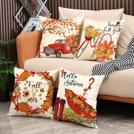 Halloween Theme - Fall Pillowcases - Pillowcases - Linen - Bedroom Decor Pillowcases - Living Room Decor Pillowcases - Sofa Decor Pillowcases - 45 x 45 cm - Four-Piece Set.