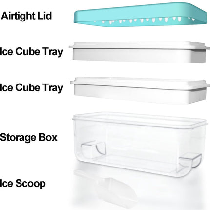 Frozen Ice Cube Trays - Food Grade Ice Cube Molds with Lids - Ice Cube Molds - 2 Layers, Blue - Releases all ice cubes in one second - Ice Cube Molds.