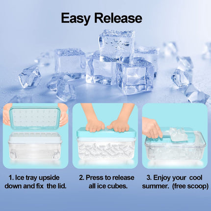 Frozen Ice Cube Trays - Food Grade Ice Cube Molds with Lids - Ice Cube Molds - 2 Layers, Blue - Releases all ice cubes in one second - Ice Cube Molds.