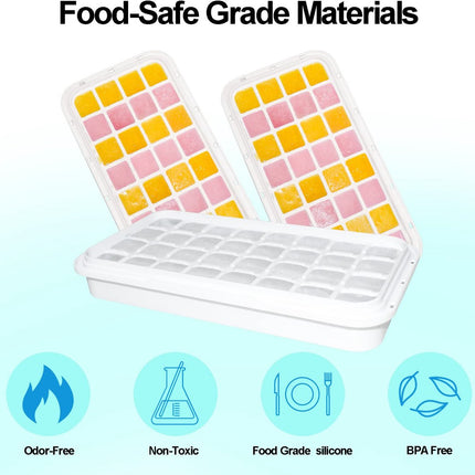 Frozen Ice Cube Trays - Food Grade Ice Cube Molds with Lids - Ice Cube Molds - 2 Layers, Blue - Releases all ice cubes in one second - Ice Cube Molds.