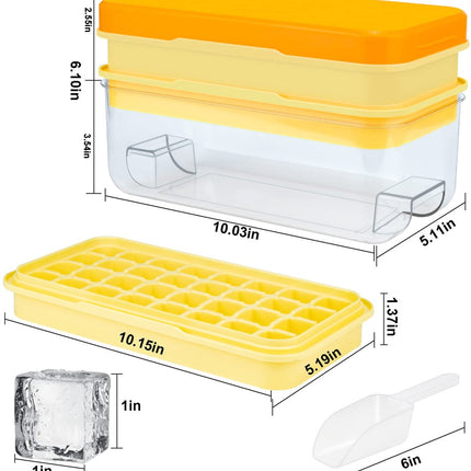 Frozen Ice Cube Tray - Food-Grade Ice Cube Tray with Lid - Ice Cube Tray - 2 Layers, Yellow - Releases all ice cubes in one second - Ice Cube Tray.