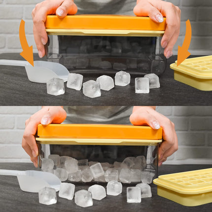 Frozen Ice Cube Tray - Food-Grade Ice Cube Tray with Lid - Ice Cube Tray - 2 Layers, Yellow - Releases all ice cubes in one second - Ice Cube Tray.
