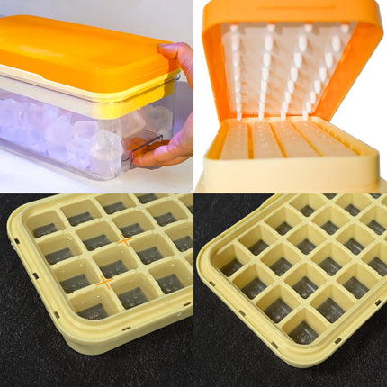 Frozen Ice Cube Tray - Food-Grade Ice Cube Tray with Lid - Ice Cube Tray - 2 Layers, Yellow - Releases all ice cubes in one second - Ice Cube Tray.