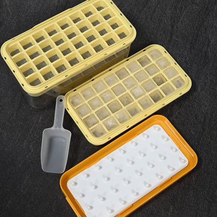 Frozen Ice Cube Tray - Food-Grade Ice Cube Tray with Lid - Ice Cube Tray - 2 Layers, Yellow - Releases all ice cubes in one second - Ice Cube Tray.