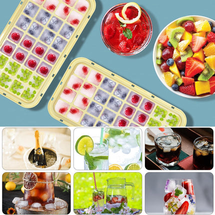 Frozen Ice Cube Tray - Food-Grade Ice Cube Tray with Lid - Ice Cube Tray - 2 Layers, Yellow - Releases all ice cubes in one second - Ice Cube Tray.