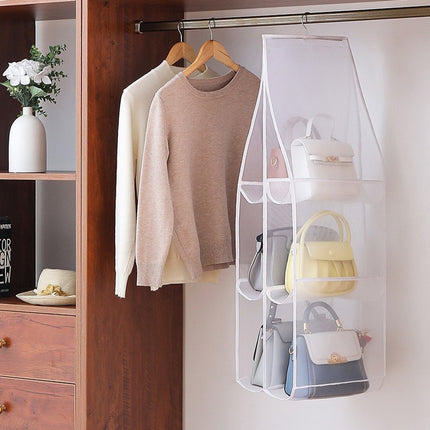 Hanging storage shelf - Closet organizer - Wardrobe organizer - 6 compartments - Suitable for handbags, clothes and toys (set of 3).