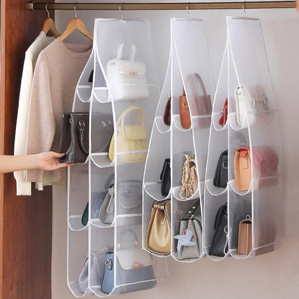 Hanging storage shelf - Closet organizer - Wardrobe organizer - 6 compartments - Suitable for handbags, clothes and toys (set of 3).