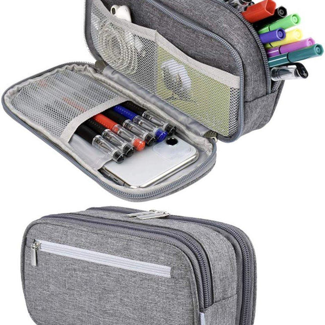 Large Capacity Pencil Case - School Pencil Case - Storage Case - Large Capacity Pencil Case for Boys and Girls - Student Office Supplies - Grijs.