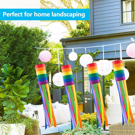 Decorative Rainbow Windproof Sleeve - 40-inch Rainbow Windproof Sleeve Flag - Pack of 4 - Striped Rainbow Windproof Sleeve Flag Gay Pride Outdoor Decoration LGBT Event Decoration Banner.