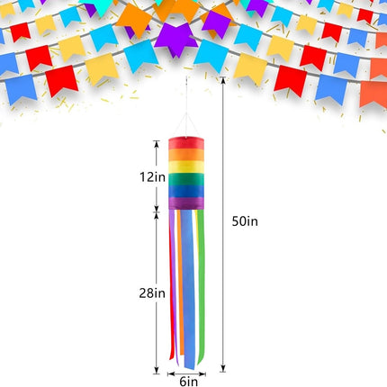Decorative Rainbow Windproof Sleeve - 40-inch Rainbow Windproof Sleeve Flag - Pack of 4 - Striped Rainbow Windproof Sleeve Flag Gay Pride Outdoor Decoration LGBT Event Decoration Banner.
