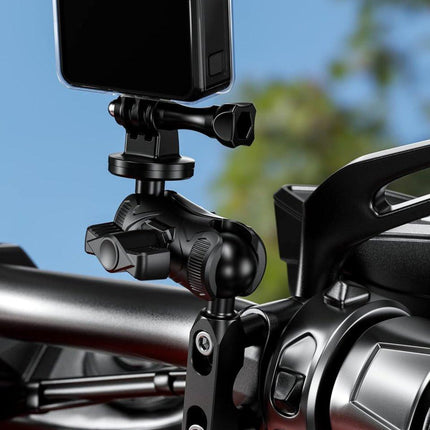 Aluminum alloy mounting base - with 1" TPU ball - for motorcycle brake/clutch reservoirs - compatible with dual mounting arms with 1" ball, size B mounting - black.