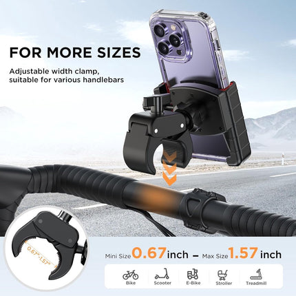 Phone holder for bicycles and motorcycles - Quick attachment - Bicycle handlebar mount - For scooters - Black and red.