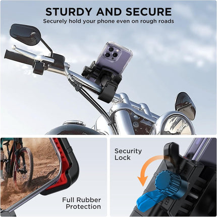 Phone holder for bicycles and motorcycles - Quick attachment - Bicycle handlebar mount - For scooters - Black and red.