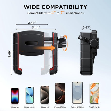 Phone holder for bicycles and motorcycles - Quick attachment - Bicycle handlebar mount - For scooters - Black and red.