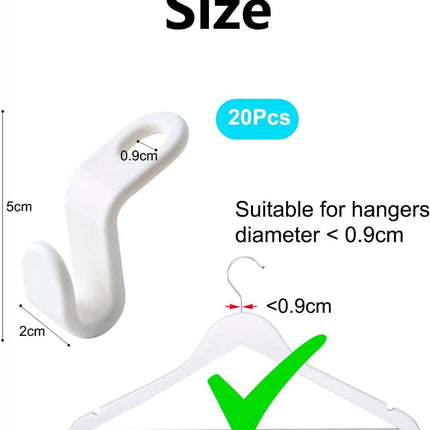 Hook - Connecting hook for hangers - 20 Hanger hooks - Ideal space saver for your wardrobe - Wit.