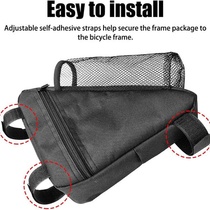 Bicycle pannier - Bicycle pannier with triangular frame - Waterproof bicycle pannier - With mesh pocket for water bottle - Perfect for outdoor cycling - Black.