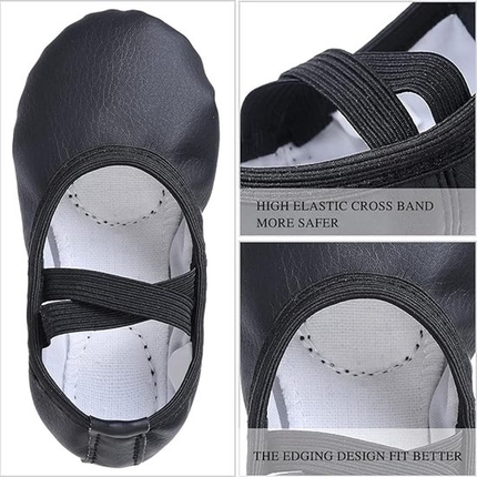 Women's Ballet Shoes – Ballet Shoes for Girls – Black – Soft PU Leather Dance Shoes with Non-Slip Sole – Suitable for Ballet, Yoga & Home Use – For 13 UK Child.