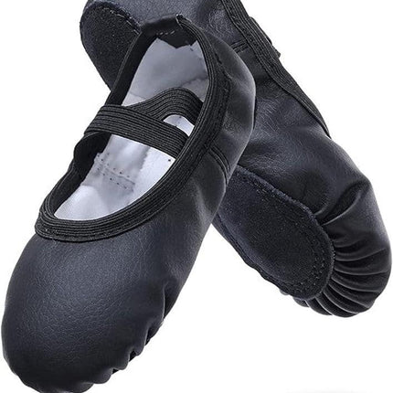 Women's Ballet Shoes – Ballet Shoes for Girls – Black – Soft PU Leather Dance Shoes with Non-Slip Sole – Suitable for Ballet, Yoga & Home Use – For 3 UK.