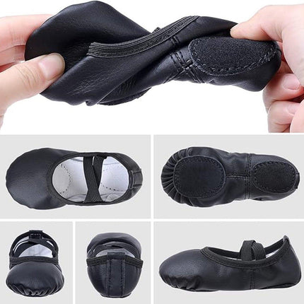 Women's Ballet Shoes – Ballet Shoes for Girls – Black – Soft PU Leather Dance Shoes with Non-Slip Sole – Suitable for Ballet, Yoga & Home Use – For 3 UK.