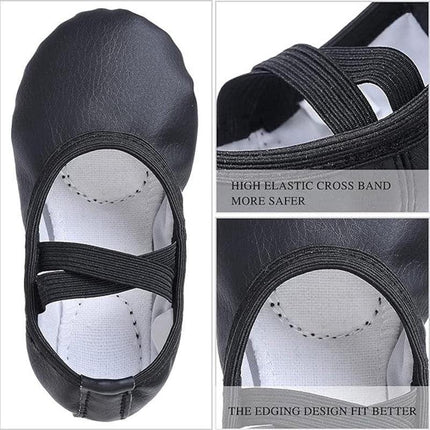 Women's Ballet Shoes – Ballet Shoes for Girls – Black – Soft PU Leather Dance Shoes with Non-Slip Sole – Suitable for Ballet, Yoga & Home Use – For 3 UK.