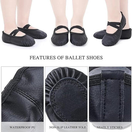 Women's Ballet Shoes – Ballet Shoes for Girls – Black – Soft PU Leather Dance Shoes with Non-Slip Sole – Suitable for Ballet, Yoga & Home Use – For 3 UK.