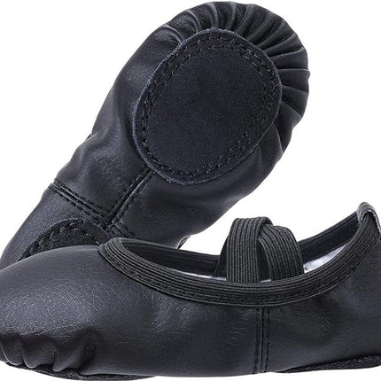 Women's Ballet Shoes – Ballet Shoes for Girls – Black – Soft PU Leather Dance Shoes with Non-Slip Sole – Suitable for Ballet, Yoga & Home Use – For 5 UK.