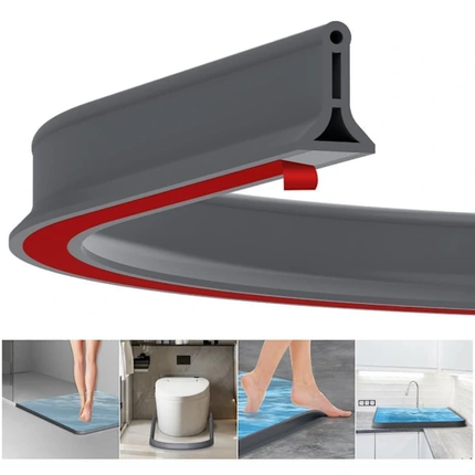 2m Self-Adhesive Shower Strip, 4cm High Waterproof Rubber Strip for Bathroom and Kitchen, Shower Threshold / Water Barrier Gray.