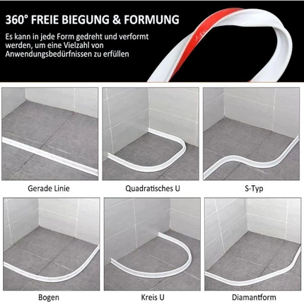 2m Self-Adhesive Shower Strip, 4cm High Waterproof Rubber Strip for Bathroom and Kitchen, Shower Threshold / Water Barrier Gray.