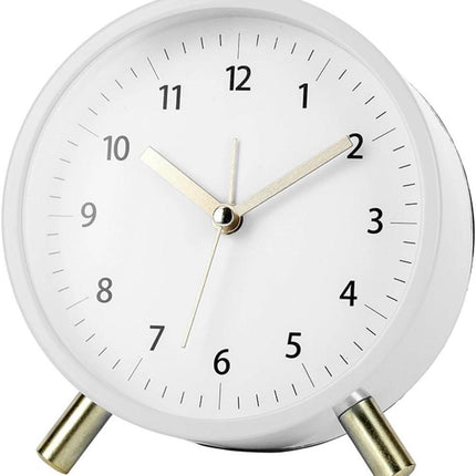 Silent Alarm Clock with Night Light and Backlight, White Metal Clock for Bedrooms and Travel.